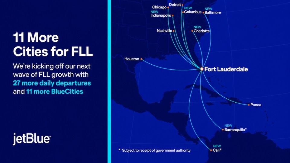 JetBlue Adds 11 Routes From Fort Lauderdale After Spirit Collapse